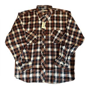 Wilderness Vintage Plaid Flannel Button Down Shirt Ramie Cotton Blend Men XL NEW